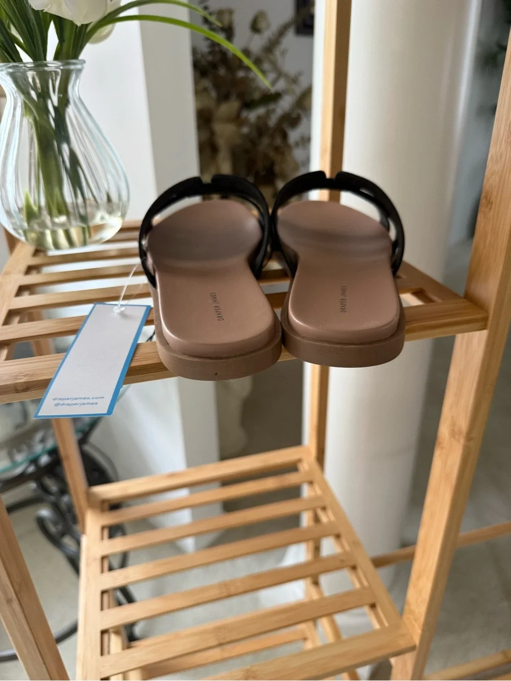 Draper James Black and Tan Leather Slide Sandals